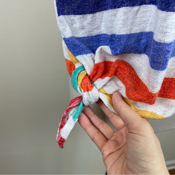 Andree By Unit Colorful Red White Blue Stripe Blouse Top Women Size Medium Boho - Picture 5 of 5